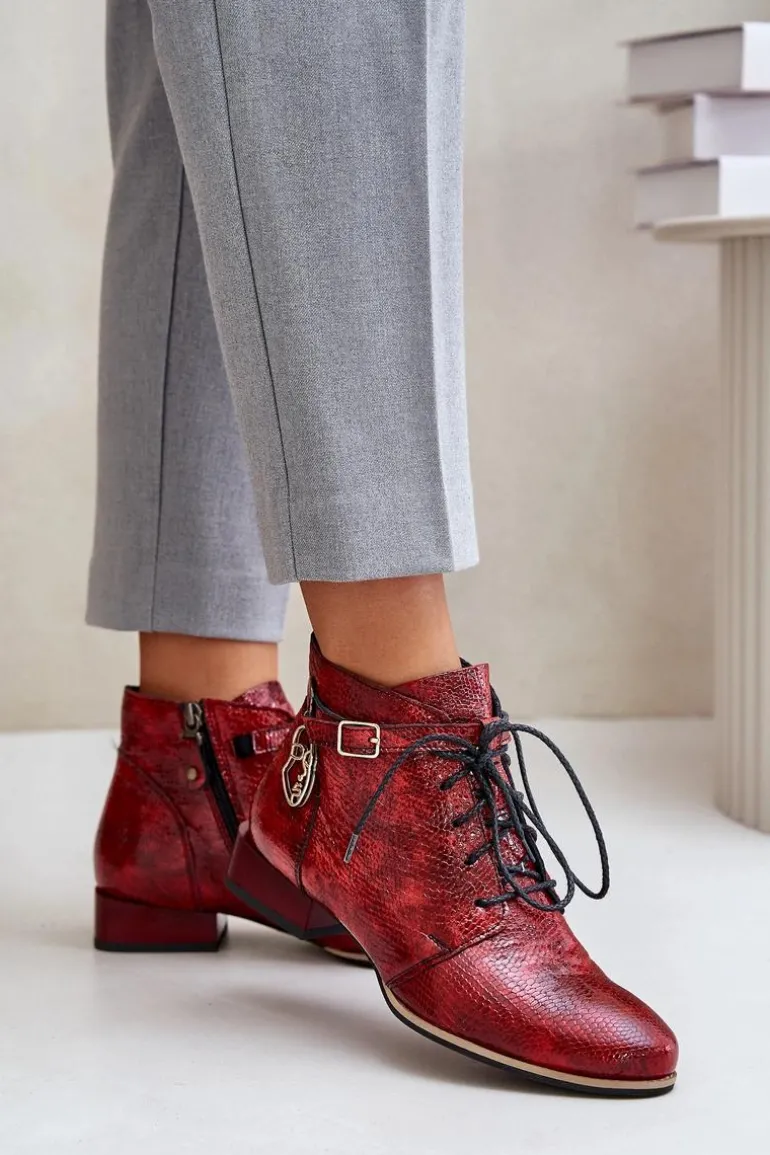 Damskie Skórzane Lakierowane Botki Trzewiki Maciejka 5743A-08 Czerwone
