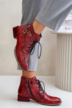 Damskie Skórzane Lakierowane Botki Trzewiki Maciejka 5743A-08 Czerwone