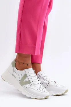 Damskie Skórzane Lekkie Buty Sportowe Białe Eleonori