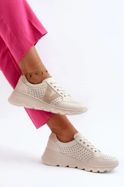Damskie Skórzane Lekkie Buty Sportowe Beżowe Eleonori