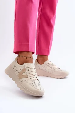 Damskie Skórzane Lekkie Buty Sportowe Beżowe Eleonori