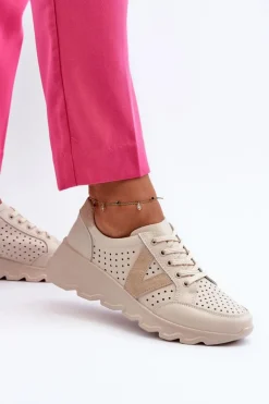Damskie Skórzane Lekkie Buty Sportowe Beżowe Eleonori