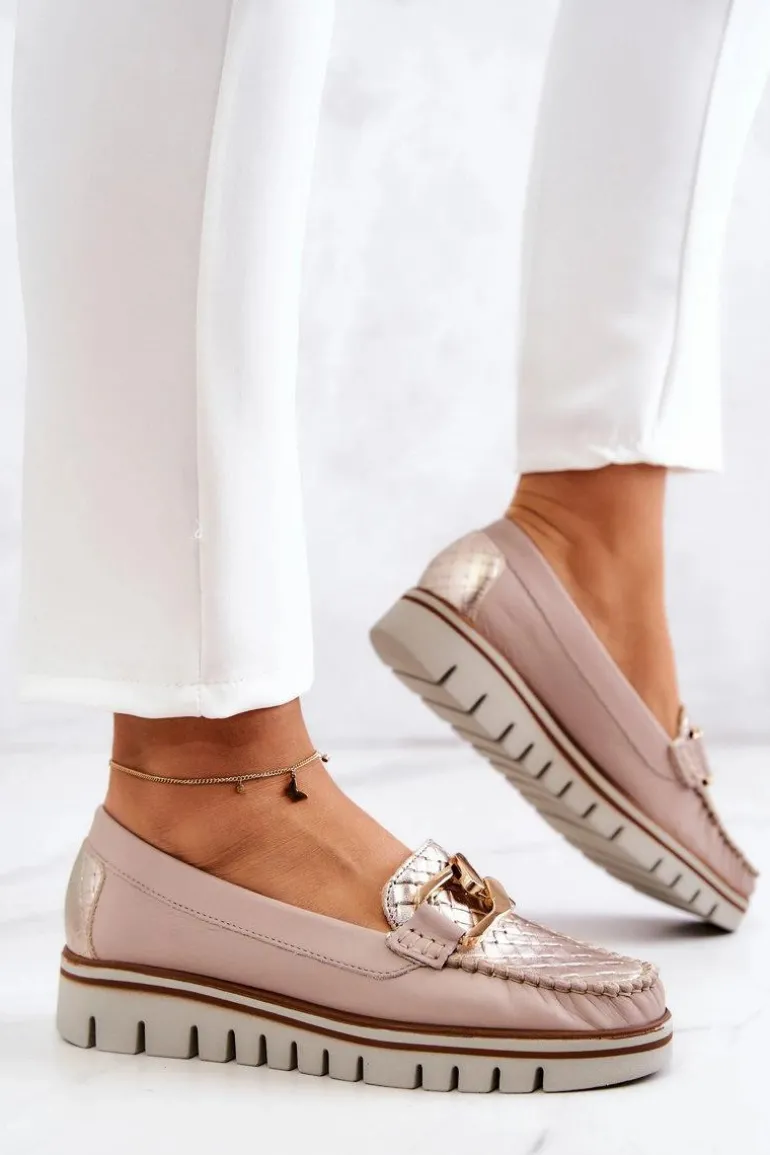 Damskie Skórzane Mokasyny Na Platformie Beżowe Venesia