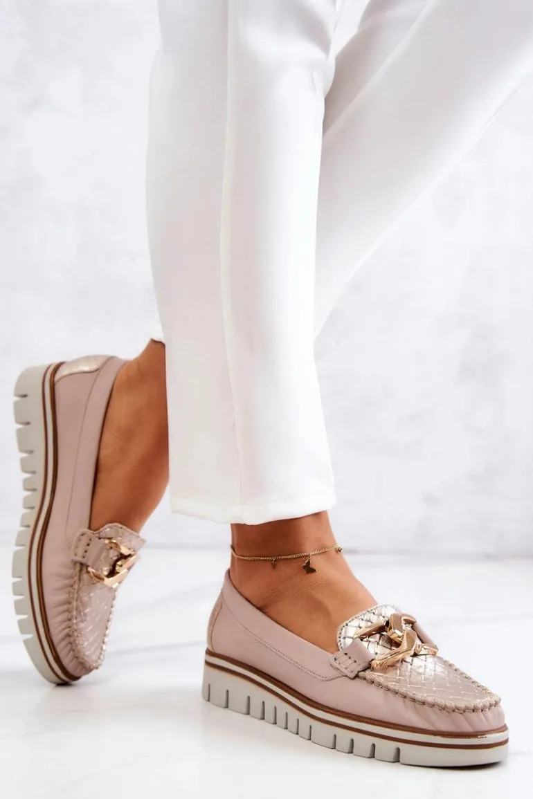 Damskie Skórzane Mokasyny Na Platformie Beżowe Venesia