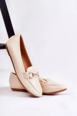 Damskie Skórzane Mokasyny Beżowe Godley