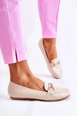 Damskie Skórzane Mokasyny Beżowe Godley