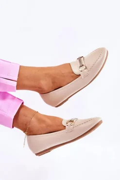 Damskie Skórzane Mokasyny Beżowe Godley