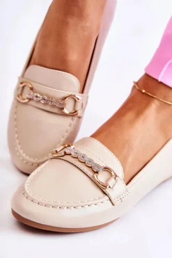 Damskie Skórzane Mokasyny Beżowe Godley