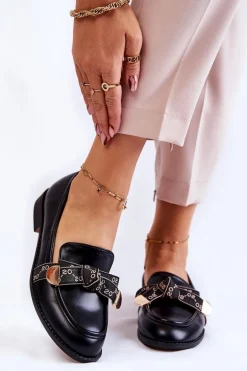 Damskie Skórzane Mokasyny Z Kokardą Czarne Dayes