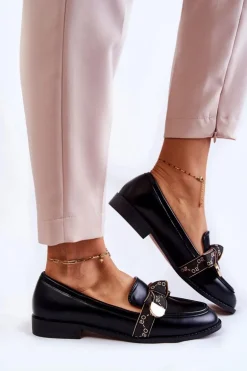 Damskie Skórzane Mokasyny Z Kokardą Czarne Dayes