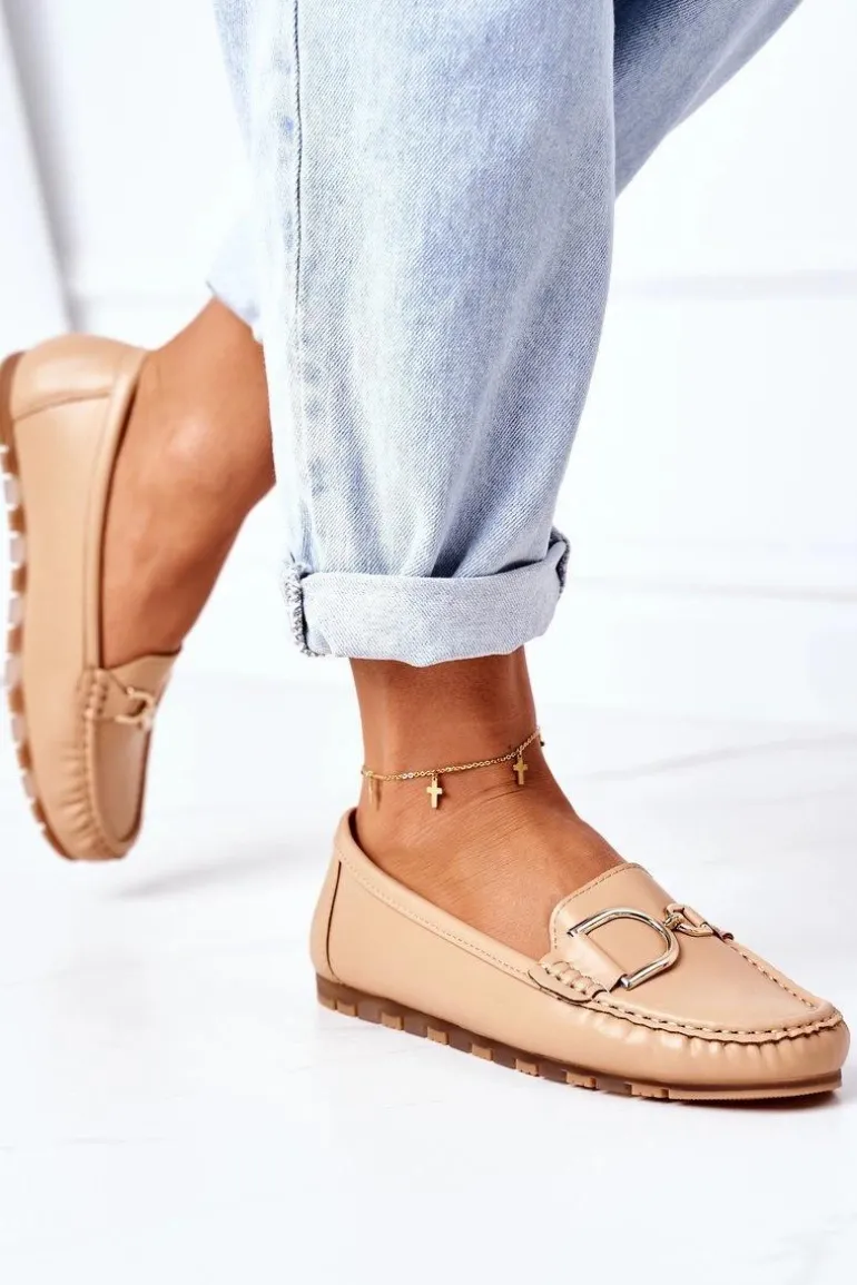 Damskie Skórzane Mokasyny Jasny Brąz Downtown