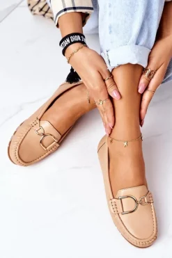 Damskie Skórzane Mokasyny Jasny Brąz Downtown