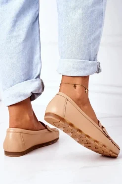 Damskie Skórzane Mokasyny Jasny Brąz Downtown