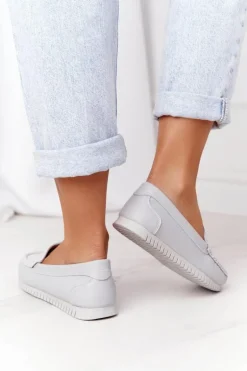 Damskie Skórzane Mokasyny S.Barski 97630 Szare