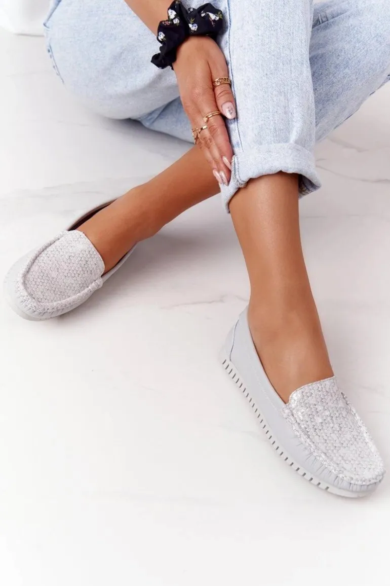 Damskie Skórzane Mokasyny S.Barski 97630 Szare