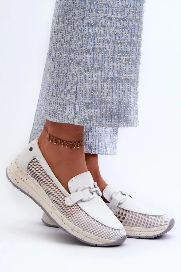 Damskie Skórzane Mokasyny D&A TW210 Białe