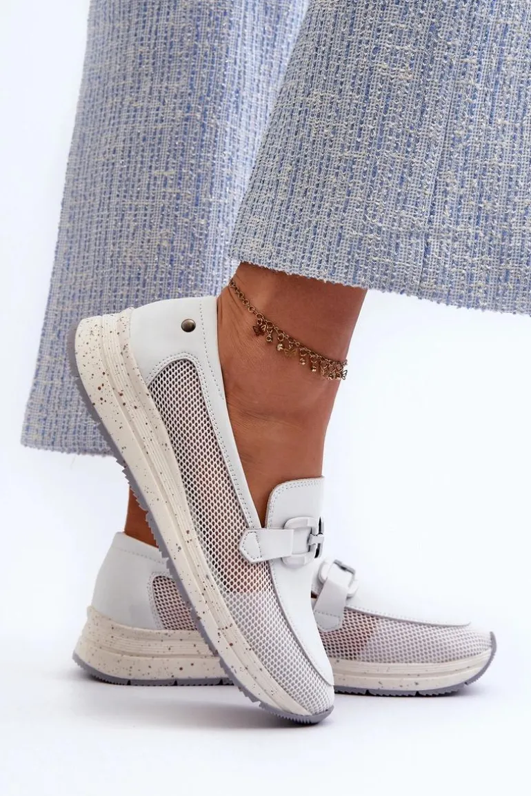 Damskie Skórzane Mokasyny D&A TW210 Białe