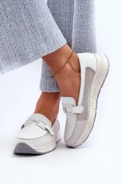 Damskie Skórzane Mokasyny D&A TW210 Białe