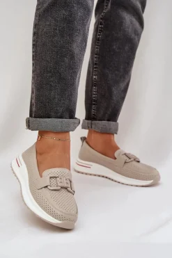 Damskie Skórzane Mokasyny Na Platformie S.Barski LR51-556 Beżowe