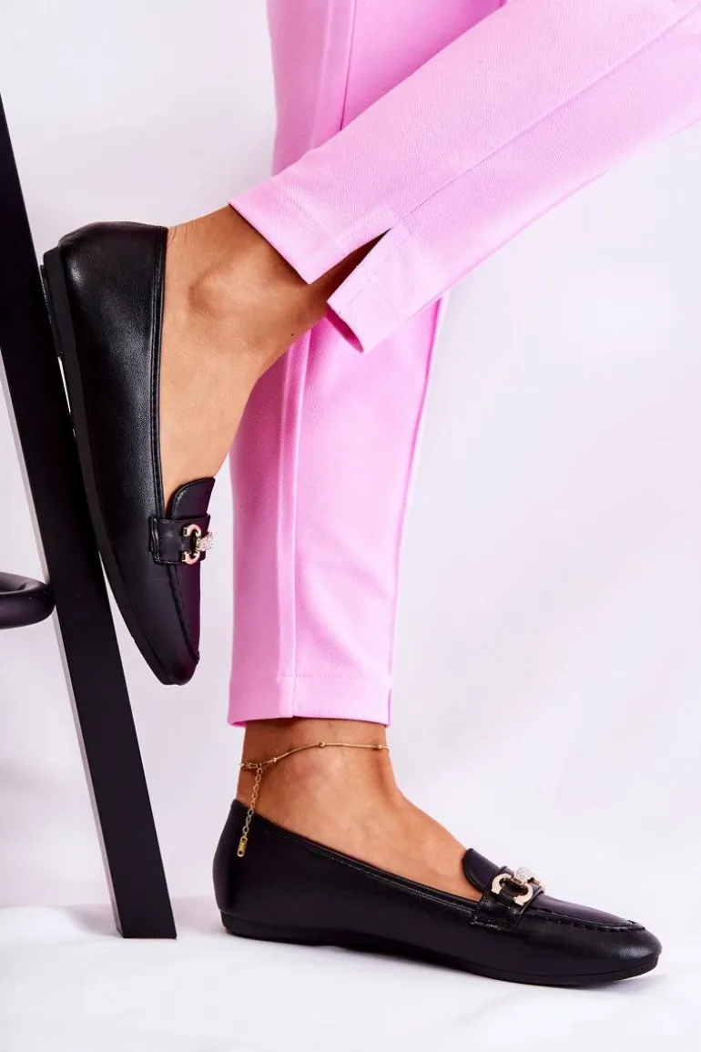 Damskie Skórzane Mokasyny Czarne Godley