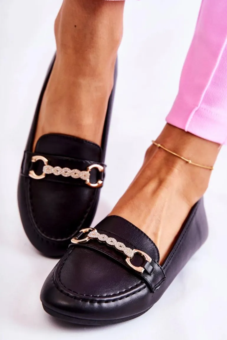Damskie Skórzane Mokasyny Czarne Godley