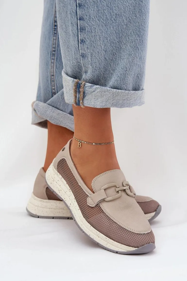 Damskie Skórzane Mokasyny D&A TW210 Szare