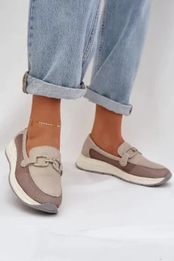 Damskie Skórzane Mokasyny D&A TW210 Szare