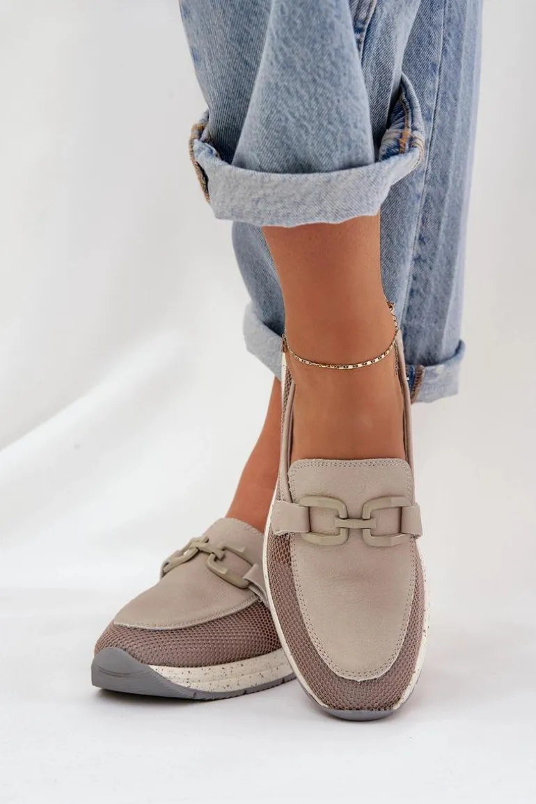 Damskie Skórzane Mokasyny D&A TW210 Szare