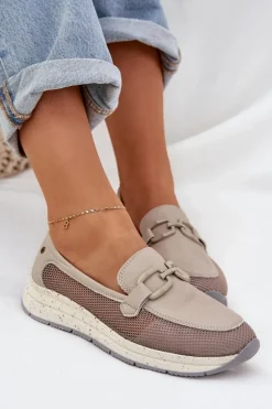 Damskie Skórzane Mokasyny D&A TW210 Szare