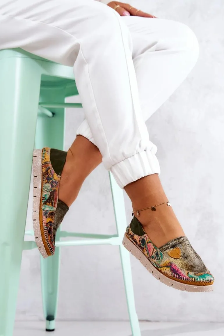 Damskie Skórzane Mokasyny Maciejka 05434-09 Zielone