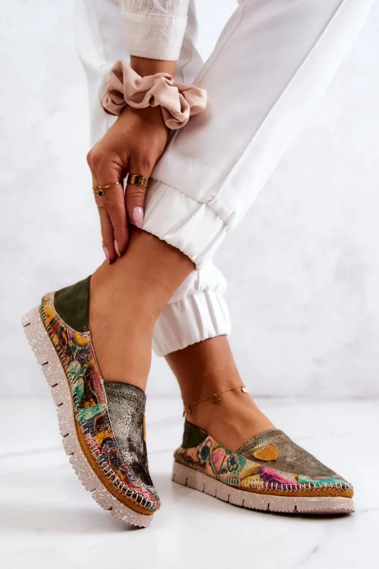 Damskie Skórzane Mokasyny Maciejka 05434-09 Zielone