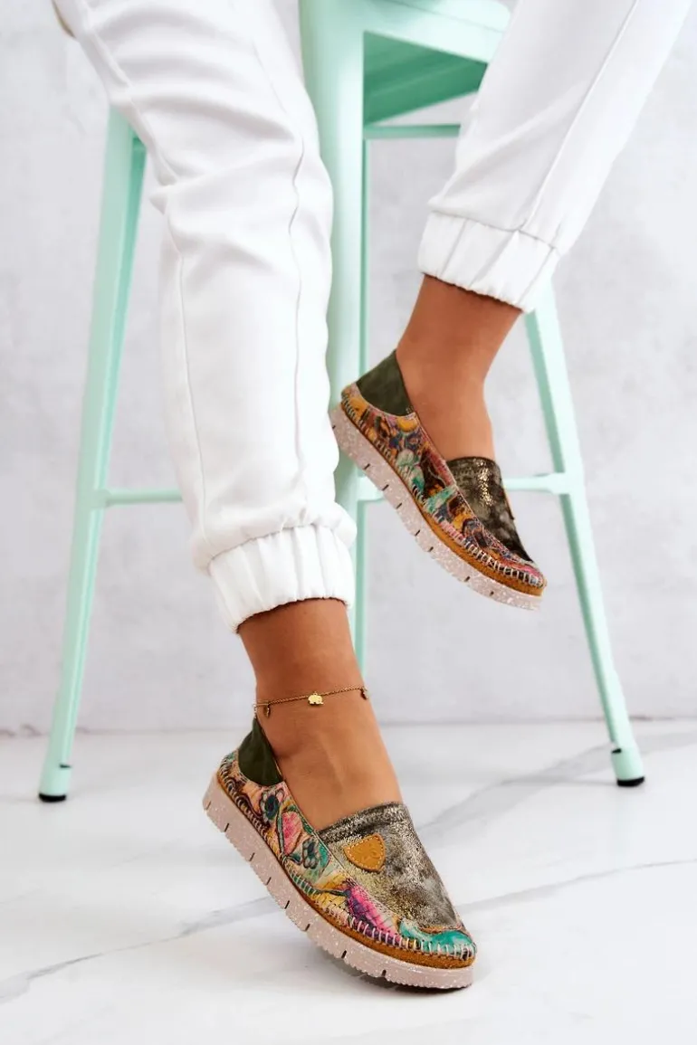 Damskie Skórzane Mokasyny Maciejka 05434-09 Zielone