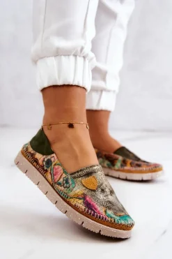 Damskie Skórzane Mokasyny Maciejka 05434-09 Zielone