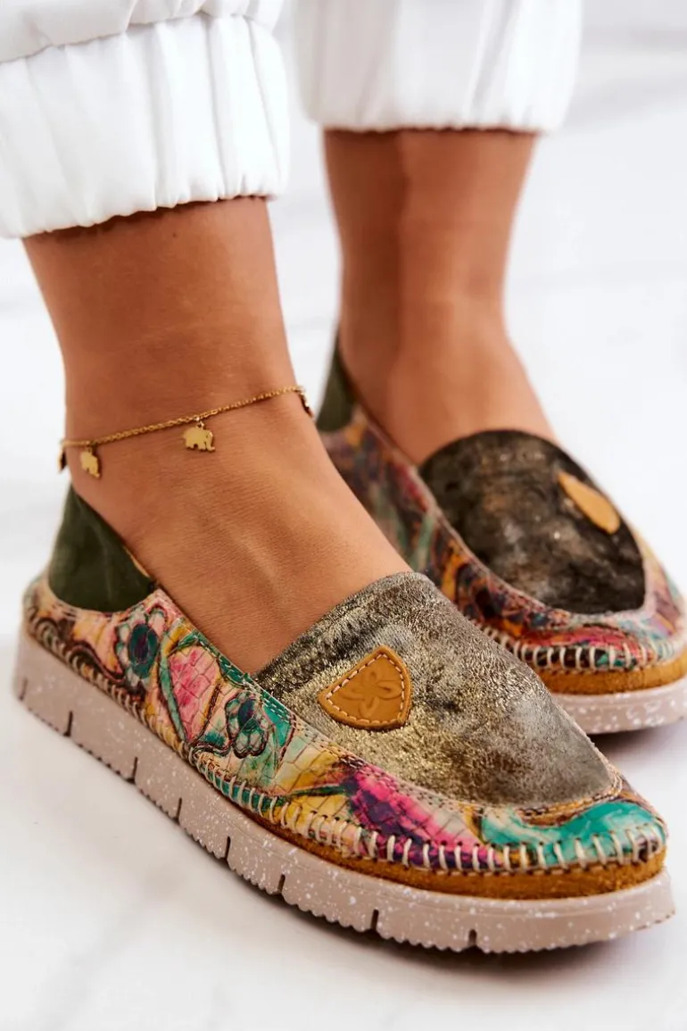 Damskie Skórzane Mokasyny Maciejka 05434-09 Zielone