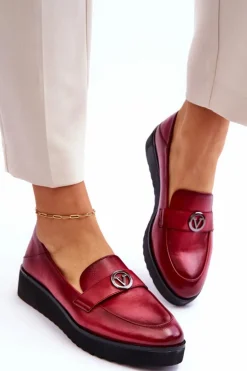Damskie Skórzane Mokasyny Na Niskim Koturnie Czerwone Synthia