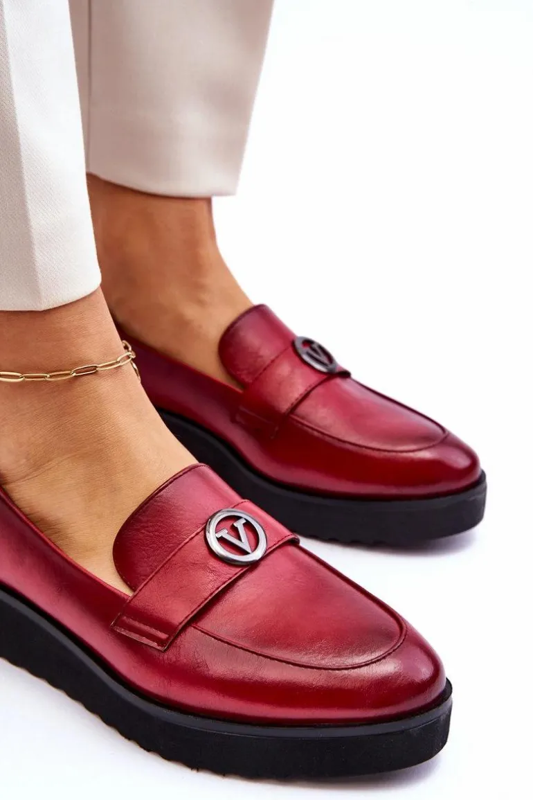 Damskie Skórzane Mokasyny Na Niskim Koturnie Czerwone Synthia