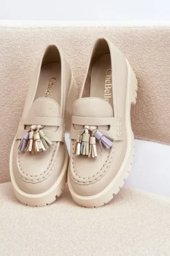 Damskie Skórzane Mokasyny Z Frędzlami CheBello 3096 Beżowe