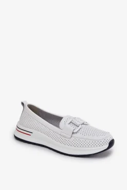 Damskie Skórzane Mokasyny Na Platformie S.Barski LR51-556 Białe