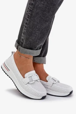 Damskie Skórzane Mokasyny Na Platformie S.Barski LR51-556 Białe