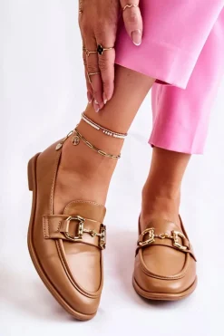 Damskie Skórzane Mokasyny Camel Coriso