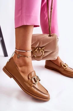 Damskie Skórzane Mokasyny Camel Coriso