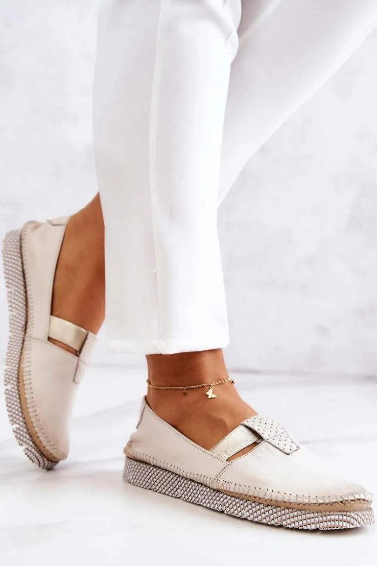 Damskie Skórzane Mokasyny Maciejka 05432-22 Jasnobeżowe