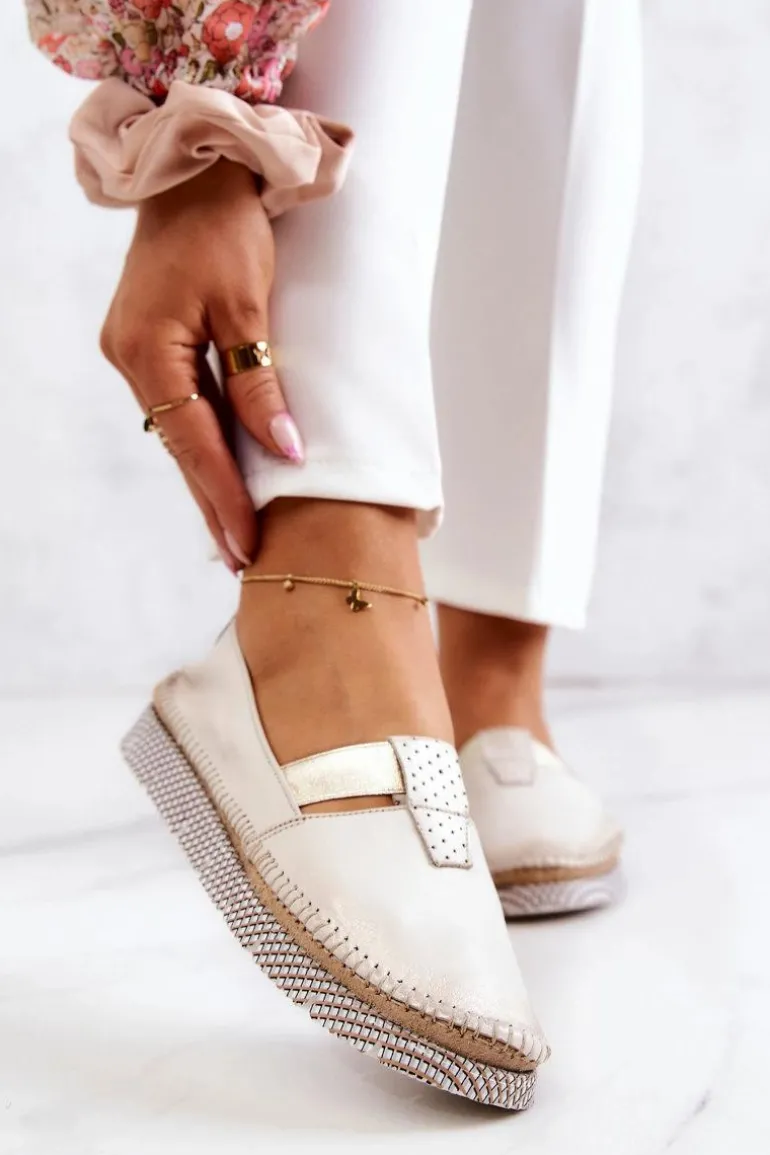 Damskie Skórzane Mokasyny Maciejka 05432-22 Jasnobeżowe