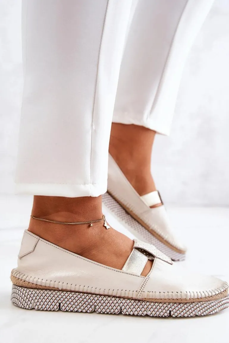 Damskie Skórzane Mokasyny Maciejka 05432-22 Jasnobeżowe