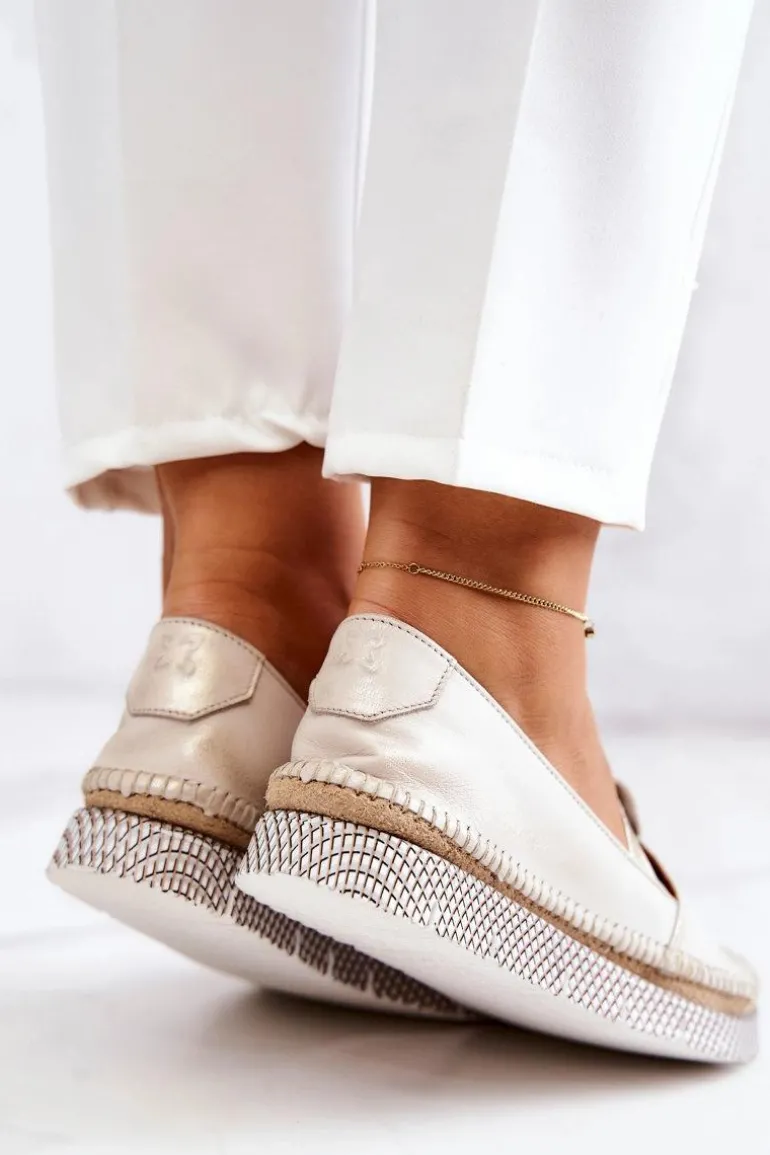 Damskie Skórzane Mokasyny Maciejka 05432-22 Jasnobeżowe