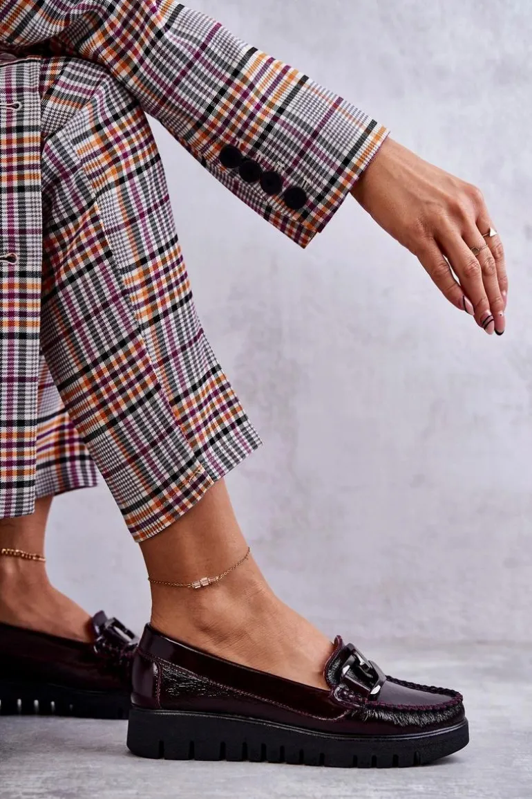 Damskie Skórzane Mokasyny Na Platformie Bordowe Venesia