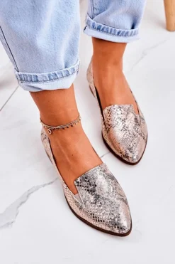 Damskie Skórzane Mokasyny Wzór Zwierzęcy Złote Scarlett