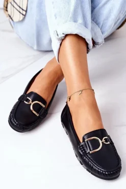 Damskie Skórzane Mokasyny Czarne Downtown
