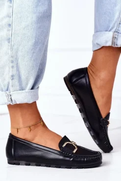 Damskie Skórzane Mokasyny Czarne Downtown