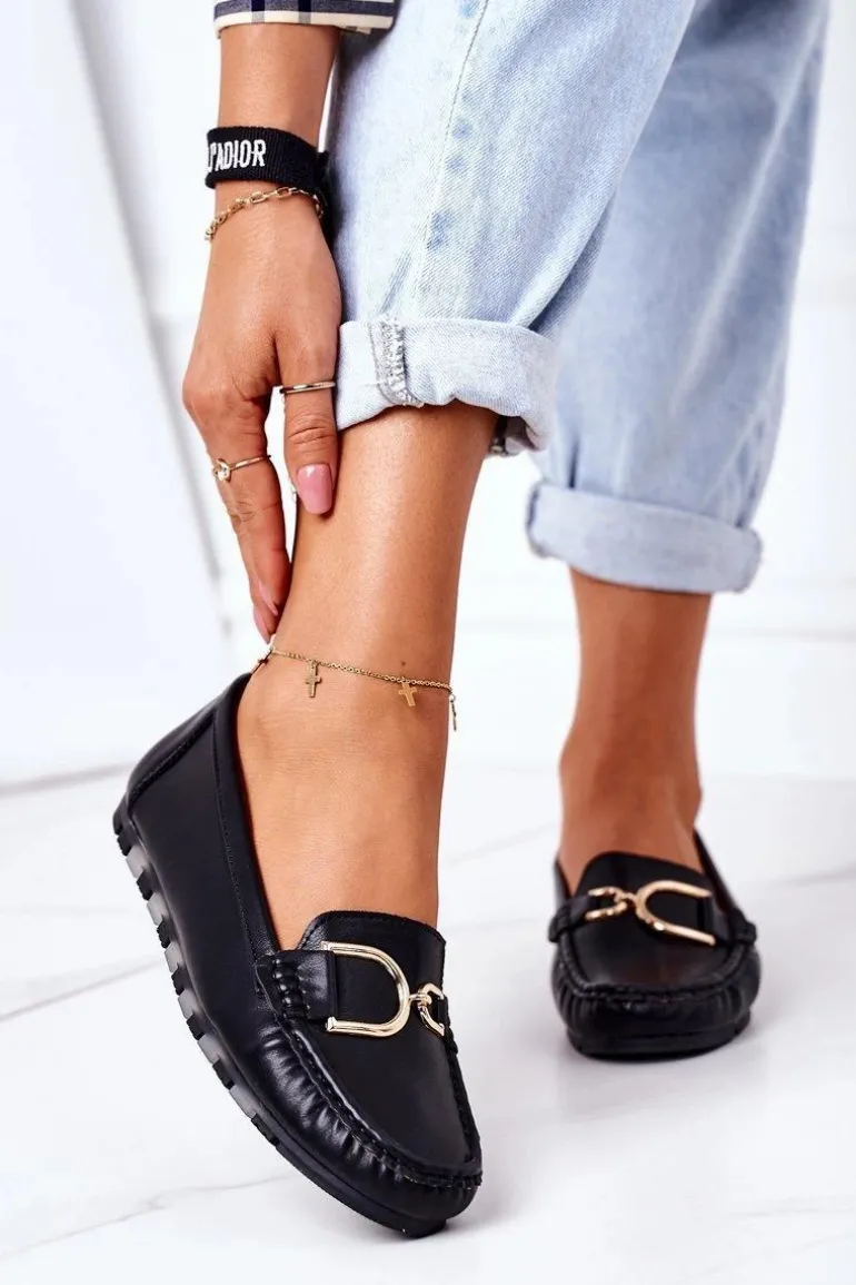 Damskie Skórzane Mokasyny Czarne Downtown